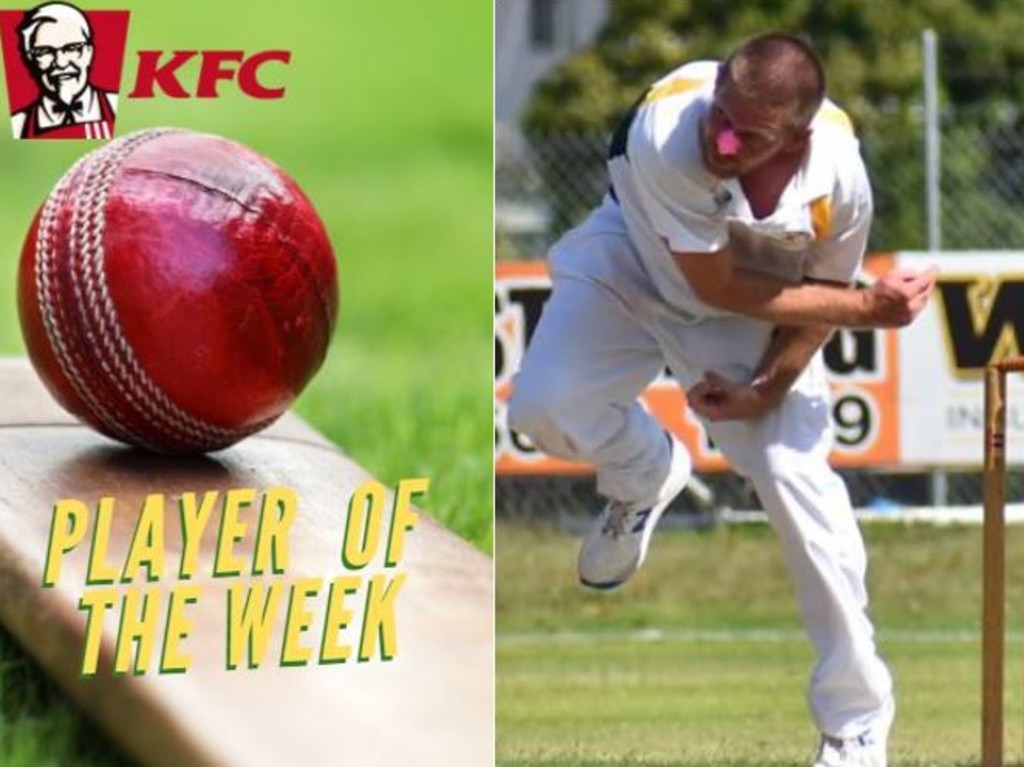 Nathan Blanch was voted KFC Player of the Week for his tireless bowling spell of 4 for 30 off 22 overs for GDSC Easts/Westlawn Crown Hotel in the GDSC Premier League round four clash against South Services at McKittrick Park on Saturday, 21st November, 2020. Photo Jenna Thompson / The Daily Examiner