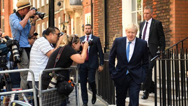 Boris Johnson leaves his campaign headquarters after he is announced as the new Conservative leader and Prime Ministe. Picture: Getty Images.