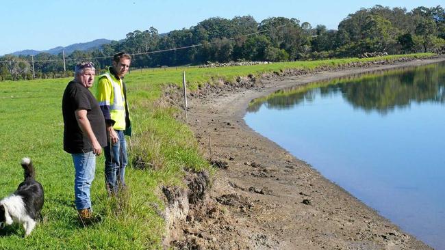 Brad Pemberton, land owner and Peter Corlis, Soil Conservation Services, plan construction for river bank stabilisation at Newry Island. Picture: John Schmidt