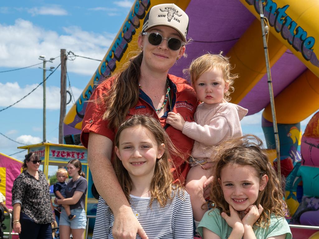 Mum, Jess with Isla, Emmelyn and Kinsley, from Kyogle at the Kyogle Show. Jess owns Country Folk in Kyogle and has a stand onsite. Picture: Cath Piltz