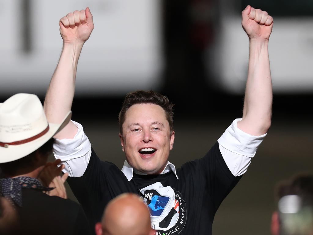 Elon Musk celebrates after the successful launch of the SpaceX Falcon 9 rocket in May last year. Picture: Joe Raedle/Getty/AFP