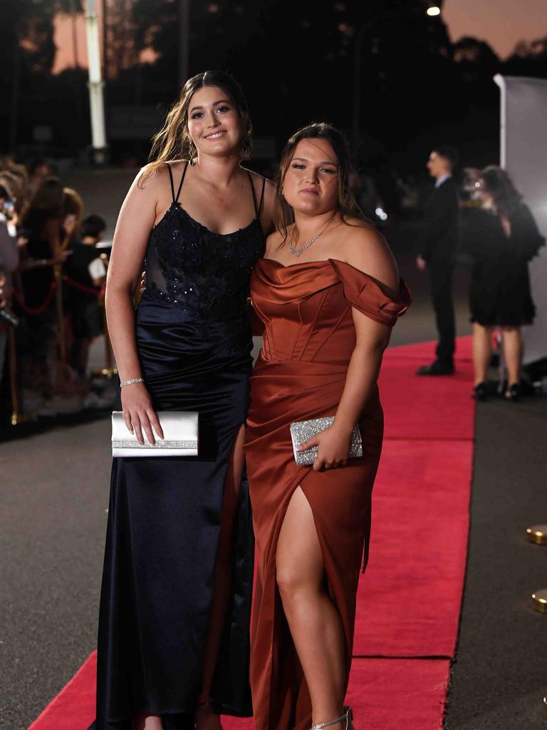 Katelyn Relf &amp; Ebonie Hall at Xavier Catholic College year 12 formals. Picture: Patrick Woods.