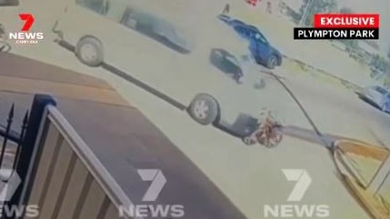 CCTV showing a taxi hitting a boy on a bike at Plympton Park. Picture: 7NEWS