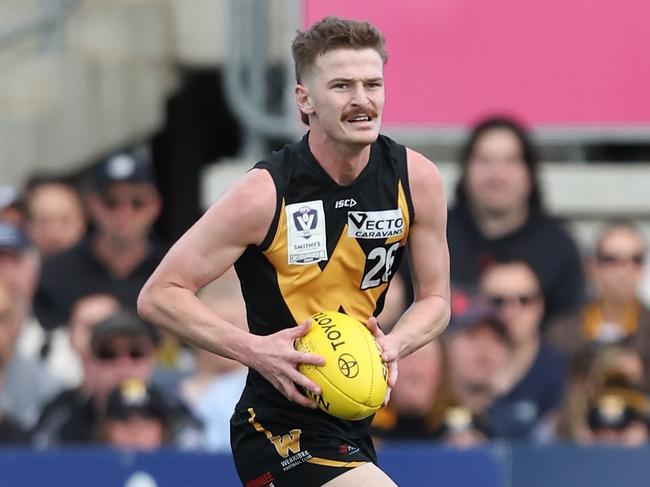 MELBOURNE, AUSTRALIA - SEPTEMBER 22: Riley Bice of the Tigers in action during the 2024 VFL Grand Final match between Werribee and the Southport Sharks at IKON Park on September 22, 2024 in Melbourne, Australia. (Photo by Rob Lawson/AFL Photos via Getty Images)