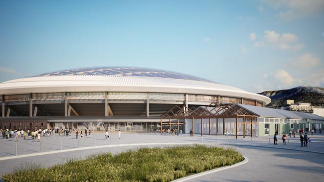 Renders showing the relocated Goods Shed at Macquarie Point, to make way for a multipurpose stadium. Picture: Cox Architecture