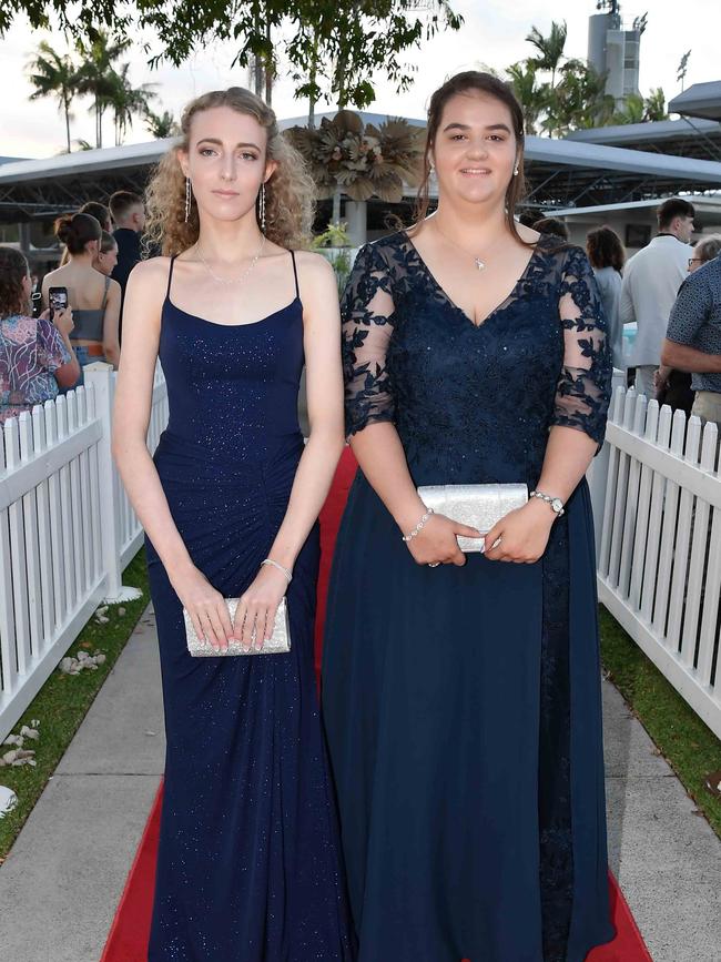 Matilda Thorne and Holly Blyth at the 2023 Caloundra State High School Year 12 formal. Picture: Patrick Woods.