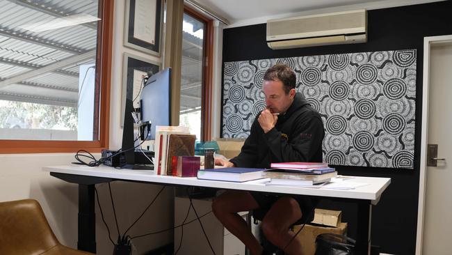 Morris at his desk at Yipirinya School two weeks ago.