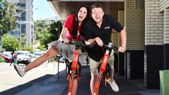 STAR106.3 Crystal and Brady will scoot 10km to raise $10,000 for Brighter Lives Giving Day. Picture: Shae Beplate.