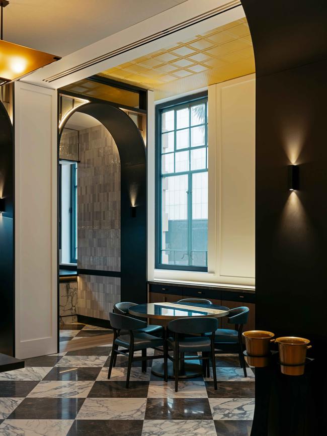 A corner in the ground-floor restaurant Brasserie 1930 where original details meet new interior embellishments by Bar Studio. Picture: Felix Forest