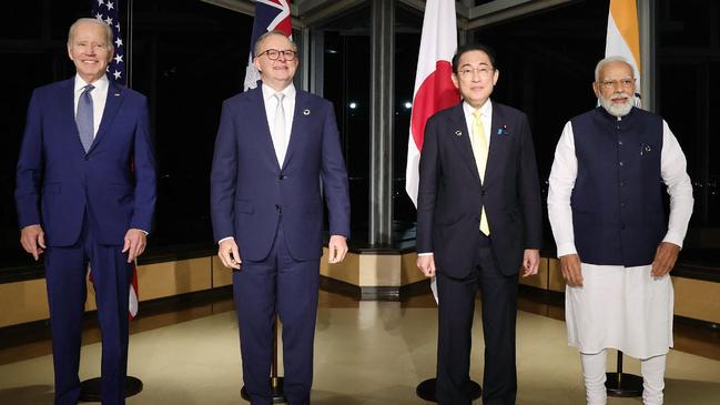 Joe Biden with Anthony Albanese, Japan's Prime Minister Fumio Kishida and India's Prime Minister Narendra Modi at a "Quad" meeting on the sidelines of the G7 Summit. Picture: AFP.