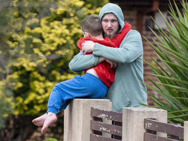 Neighbour Jarrod Hawkins has been praised for his quick-thinking efforts to save the children from the fire. Picture: NewsWire / Simon Bullard.