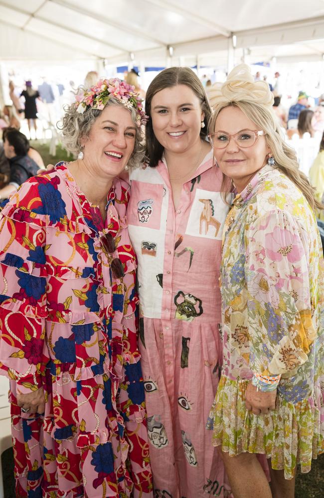 At the Clifton Races are (from left) Wendy Ferguson, Phoebe Ferguson and Kylie Ferguson, Saturday, October 28, 2023. Picture: Kevin Farmer