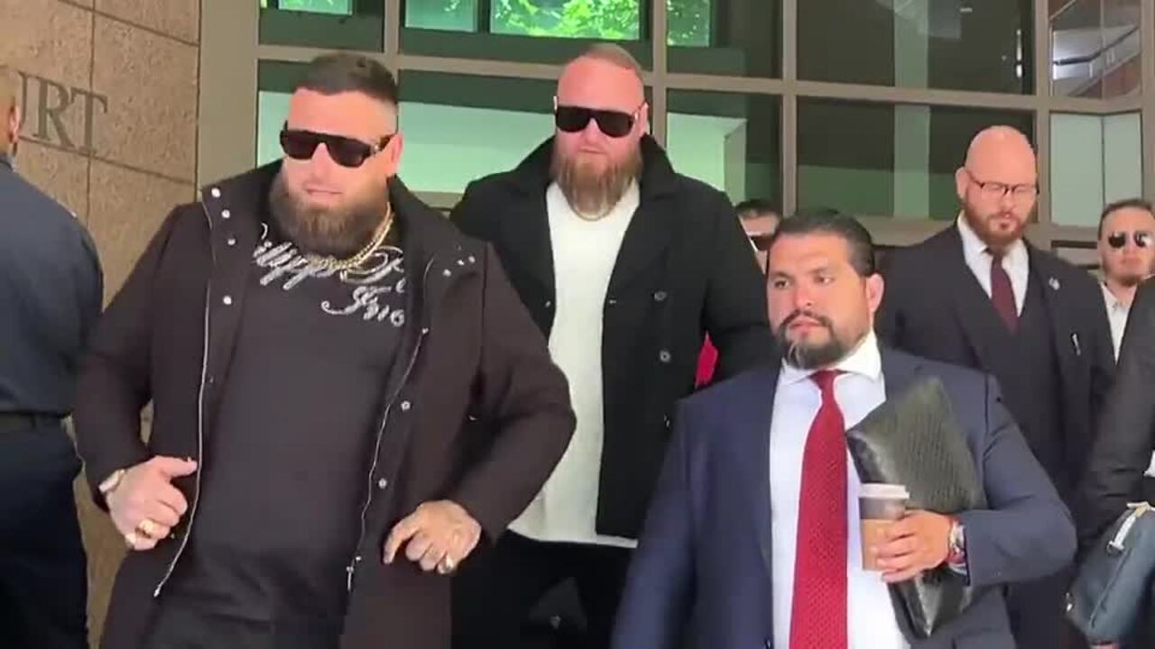 Finks bikies arrested for riding along the pedestrian walkway on Southbank Promenade leaving the Melbourne Magistrates' Court during a break.