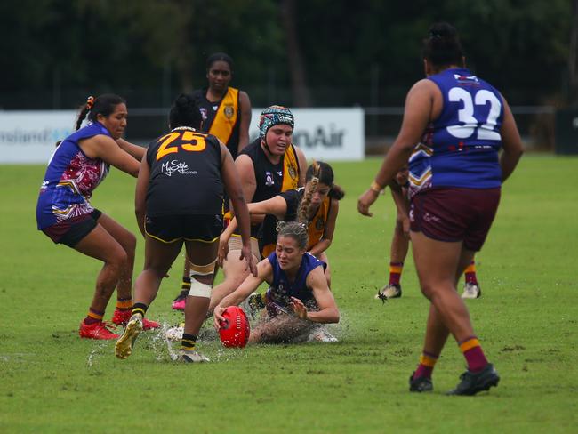 Pictured: Lions midfielder Amaliya Davies-Scherer on the attack. North Cairns Tigers v Cairns City Lions. AFLW Cairns. Photo: Gyan-Reece Rocha