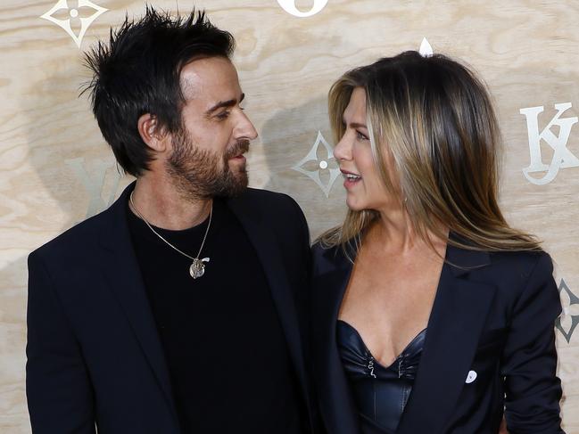 Justin Theroux and Jennifer Aniston at the ‘LVxKOONS’ exhibition (Louis Vuitton and Jeff Koons collaboration) at Musee du Louvre on April 11, 2017 in Paris, France. Picture: AFP