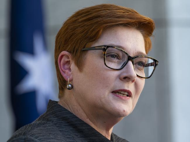 CANBERRA, AUSTRALIA - NewsWire Photos MARCH 29, 2021: Prime Minister Scott Morrison and Minister for Foreign Affairs , Marise Ann Payne hold a press conference at Parliament House, Canberra. Picture: NCA NewsWire / Martin Ollman