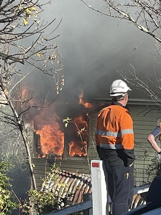 Tasmania Fire Service crews are attending a structure fire in Liverpool Street, West Hobart. Photo: Sam Stolz