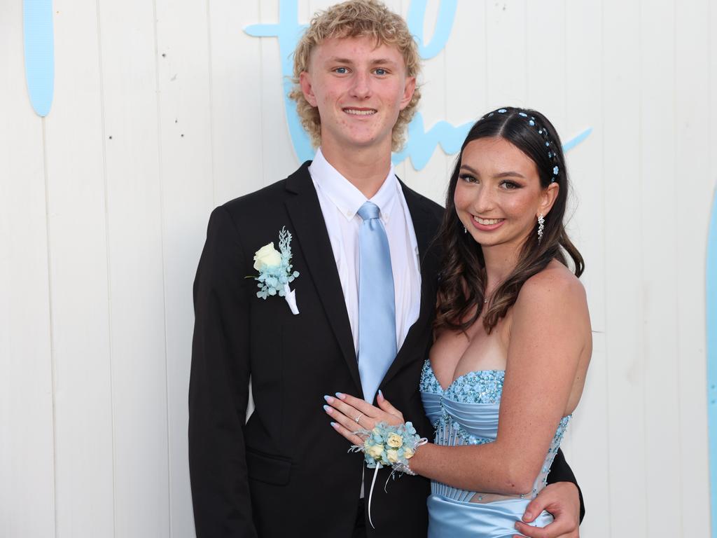 Zac Hayes and Chloe Young at Coombabah State 2024 High School Formal at the Gold Coast Turf Club. Picture: Portia Large.