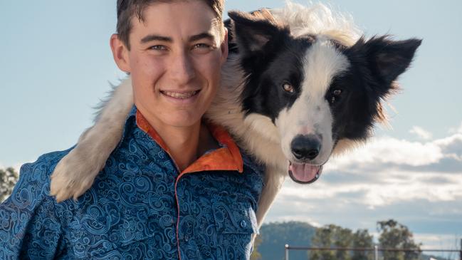 Nathan Obst and his dog, Chief, on the set of ABC's Muster Dogs program. January 2025. Source: ABC.