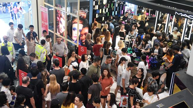 Shoppers at Pitt Street Mall in Sydney. Picture: Dylan Coker