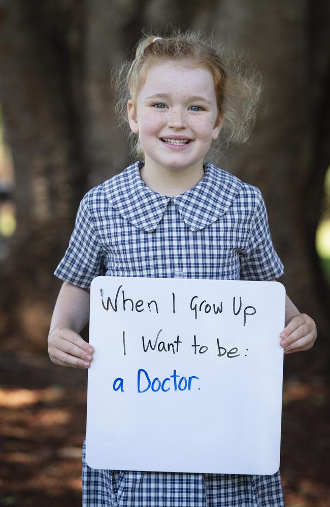 Toowoomba East State School prep student Cecilia on the first day of school, Tuesday, January 28, 2025. Picture: Kevin Farmer