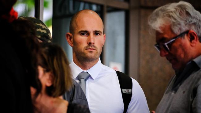 Thomas Sewell, a neo-Nazi who founded the European Australia Movement, told the Melbourne Magistrates Court on Thursday that his actions on the security guard would have been the same regardless of their race or culture. Picture: NCA NewsWire / Luis Enrique Ascui