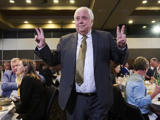 CANBERRA, AUSTRALIA - APRIL 07: Clive Palmer, Chairman of The United Australia Party, prepares to deliver the National Press Club address at the National Press Club on April 07, 2022 in Canberra, Australia. Palmer used his National Press Club address to speak about the Australian Economic Debt, where it is heading and what the United Australian Party's finance policy will be. (Photo by Rohan Thomson/Getty Images)