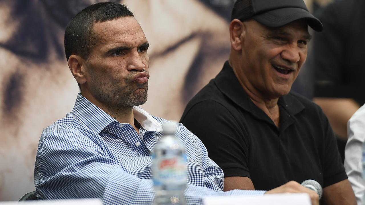 Anthony Mundine during a press conference ahead of his fight with Jeff Horn. (Photo by Albert Perez/Getty Images)