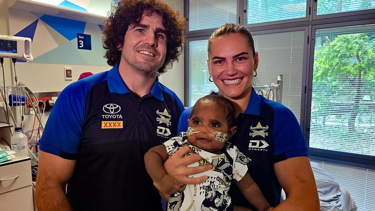 Jake Granville and Jakiya Whitfeld with baby Harry David, has been in hospital for 6 months. Picture: Supplied