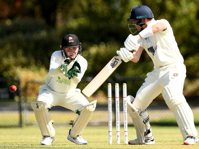 Jarrad Dowling of Bentleigh bats during the Cricket Southern Bayside Championship Division Semi-Final match between Bentleigh and Bonbeach at Bentleigh Reserve on March 9, 2024, in Melbourne, Australia. (Photo by Josh Chadwick)