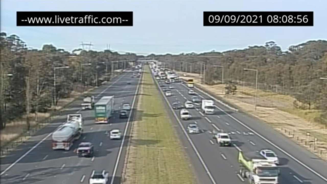 Major delays are expected at Edmondson Park on the M5, with traffic banked up 9km