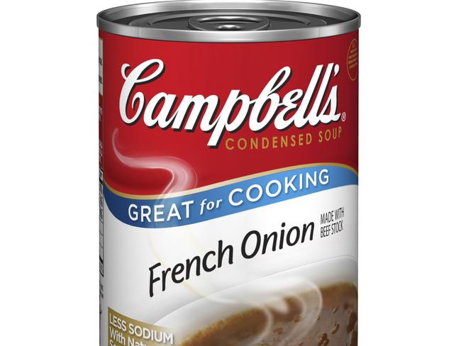 In this product image provided by Campbell's Soup Co., a can of French Onion soup displaying new labeling, is shown.(AP Photo/Campbell's Soup Co.) ** NO SALES **