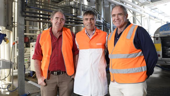 Dairy deal: Brothers David, Wayne and Peter Mulcahy and their Kyvalley Dairy Group have bought the Kiewa Country Milk brand and equipment from Murray Goulburn’s Kiewa factory to process fresh milk.