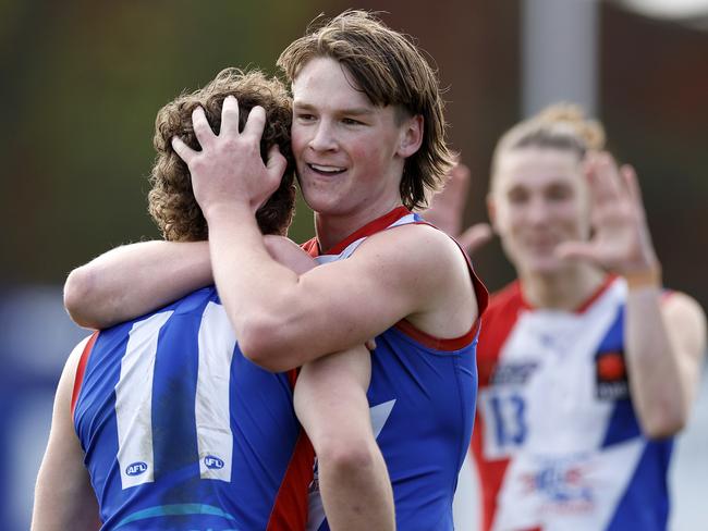 MELBOURNE, AUSTRALIA - SEPTEMBER 10: Bailey Humphrey of Gippsland celebrates a goal during the NAB League Boys Preliminary Final match between Gippsland and Sandringham at ETU Stadium on September 10, 2022 in Melbourne, Australia. (Photo by Jonathan DiMaggio/AFL Photos/via Getty Images)