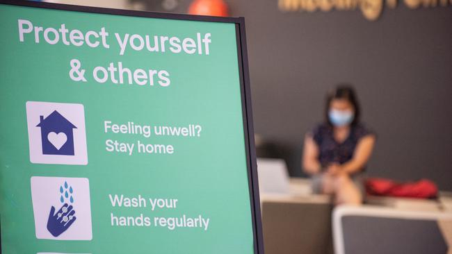 A sign urging good hygiene at Sydney International Airport. Picture: NCA NewsWire