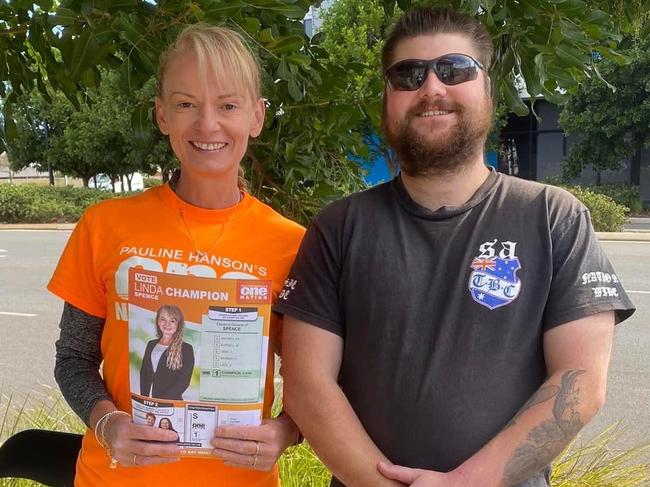 Linda Champion posing with a man named Joel believed to be a member of far right extremist group True Blue Crew. Picture: Facebook