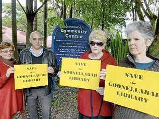 NOT ON THEIR WATCH: From left Lesley Burgoyne of Lismore Heights, Cr Gianpiero Battista of Goonellabah, Trish Gibson of Eltham and Corena Wynd of Goonellabah are fighting to save the Goonellabah Library from closure. Picture: Cathy Adams