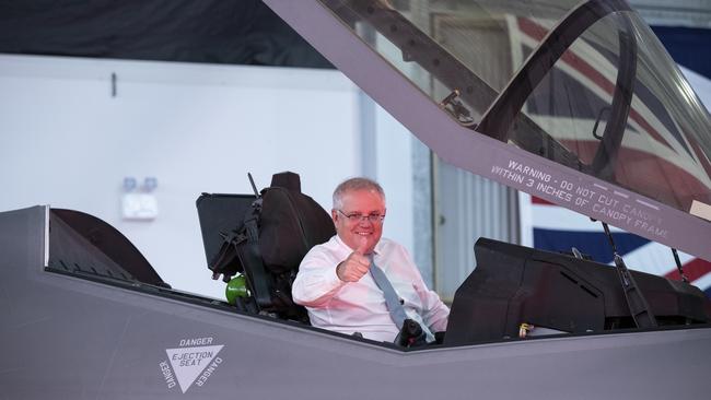 Prime Minister Scott Morrison in the cockpit of a Joint Strike Fighter.