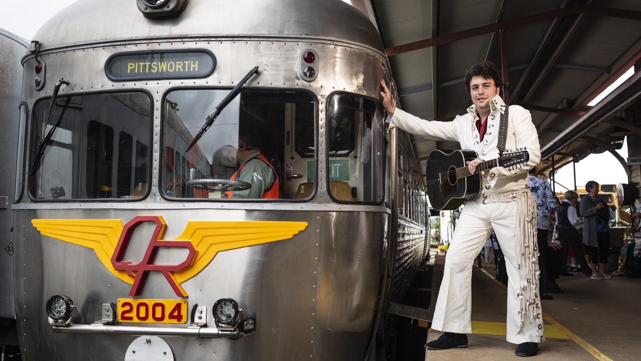 Matthew Peter as Elvis as DownsSteam host an Elvis show and railmotor trip to Pittsworth, Saturday, January 11, 2025. Picture: Kevin Farmer