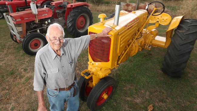 Len Hanks, 89, with his tractor collection, Meeniyan. Picture: Yuri Kouzmin