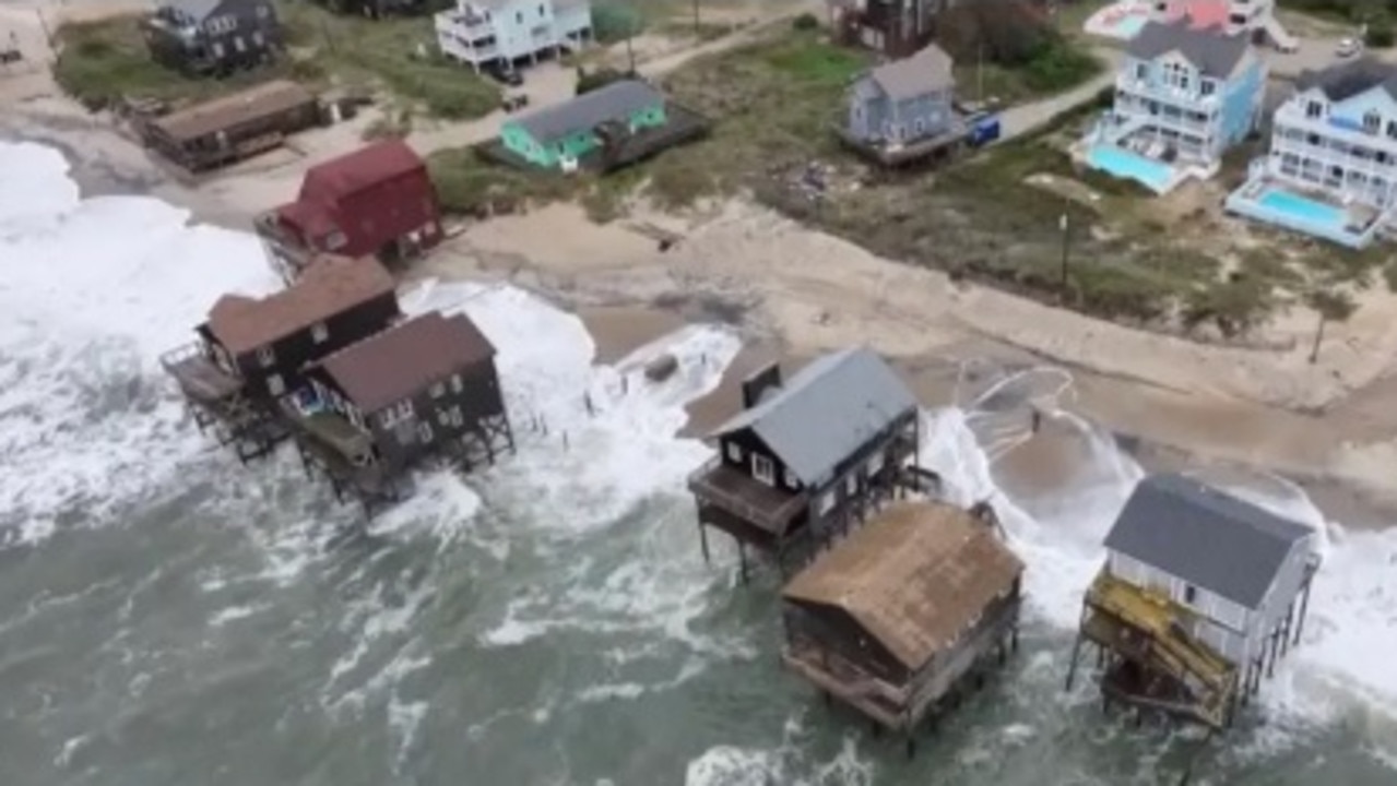 A cluster of homes in Rodanthe, North Carolina, are on the brink of collapse because of sea level rise and erosion. Picture: WRAL NEWS