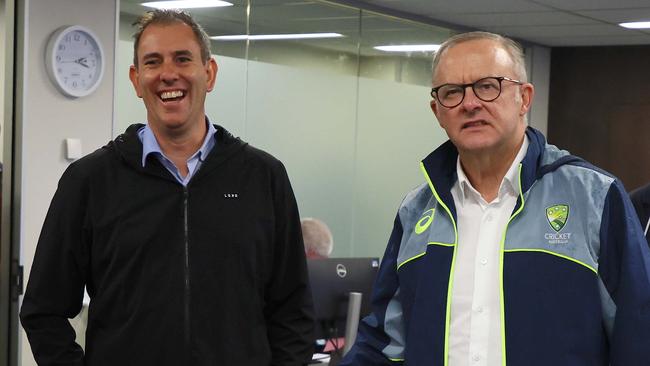 Treasurer Jim Chalmers and Prime Minister Anthony Albanese in Logan. Picture: Tertius Pickard/NewsWire