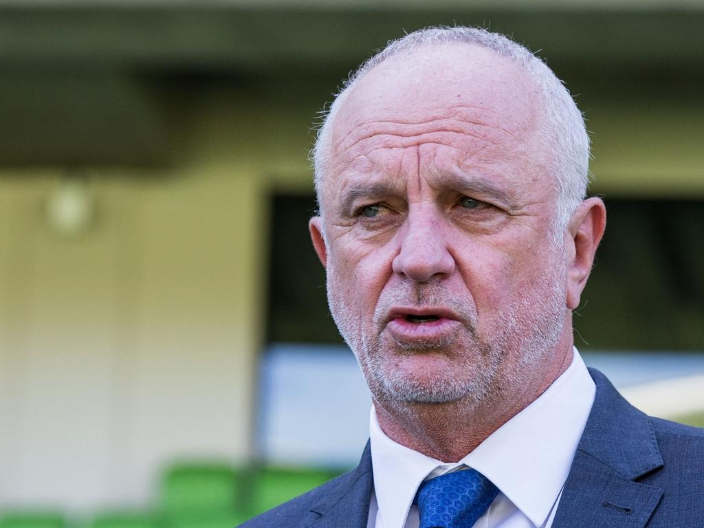 MELBOURNE, AUSTRALIA - DECEMBER 13:  Socceroos Head Coach, Graham Arnold speak to the medfia during a Socceroos media opportunity at AAMI Park on December 13, 2021 in Melbourne, Australia. (Photo by Darrian Traynor/Getty Images)