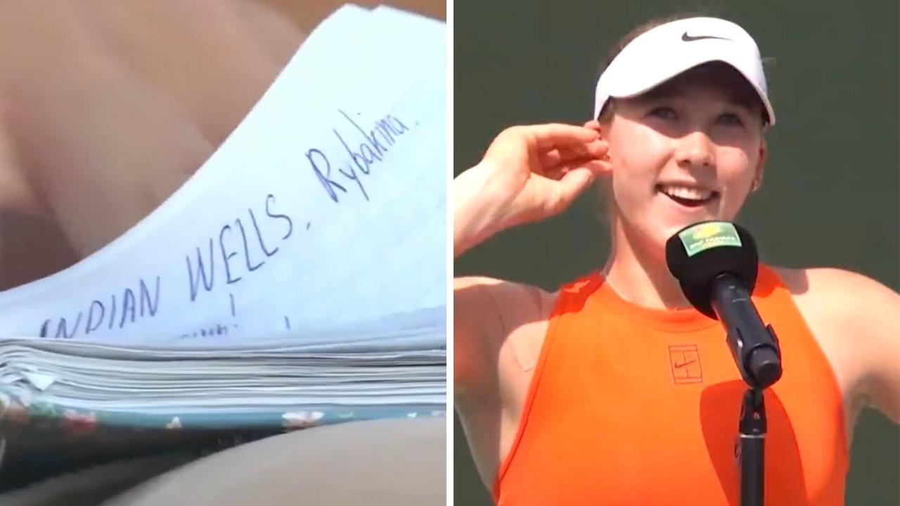 Mirra Andreeva's notebook was captured by TV cameras. Photo: X, @BastienFachan and Tennis Channel.