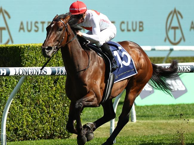 SYDNEY, AUSTRALIA - OCTOBER 14: James Mcdonald riding  I Am Me wins Race 6 Feel New Sydney Stakes during Sydney Racing - TAB Everest Day at Royal Randwick Racecourse on October 14, 2023 in Sydney, Australia. (Photo by Jeremy Ng/Getty Images)