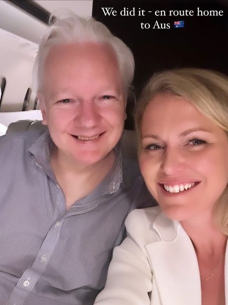 Julian Assange and Jennifer Robinson on the freedom flight to Australia. Picture: Instagram