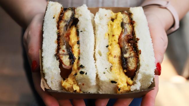 Devon Cafe’s uni, unagi, Tamago sando. Picture: Jenifer Jagielski