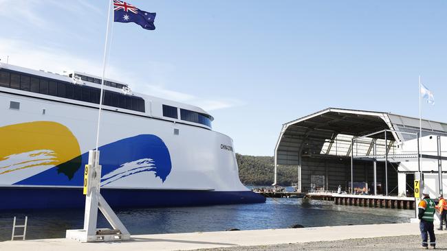 Launch of Incat electric ferry China Zorrilla destined for South America. Picture: Nikki Davis-Jones
