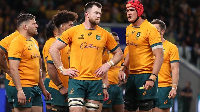 A familiar sight: dejected Wallabies during their disappointing performance against South Africa. Picture: Cameron Spencer/Getty Images