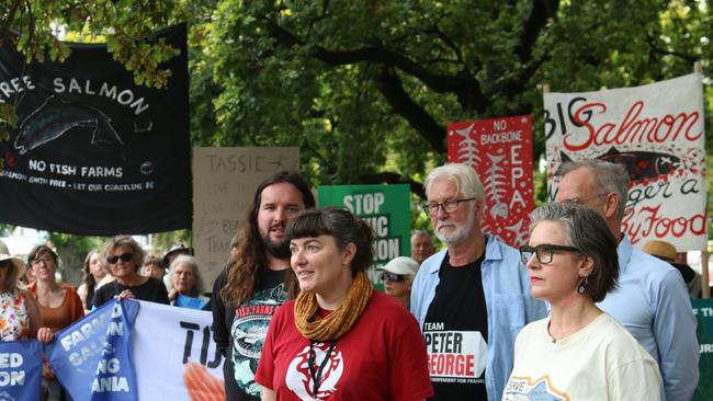 Anti-salmon snap Rally against EPBC law changes for industry on March 20 2025. Picture: Elise Kaine